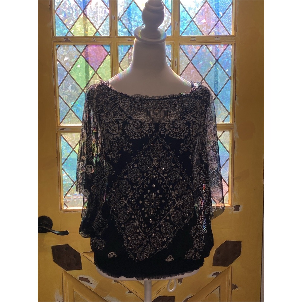 INC‎ Womens Black & White Two Piece Blouse Tank Set L